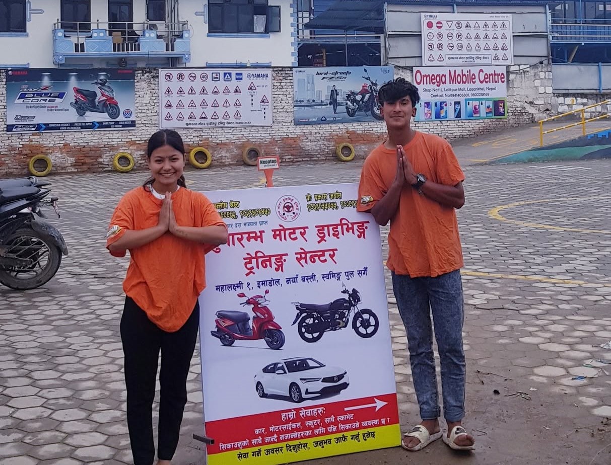 Student driver learning to drive in Kathmandu valley